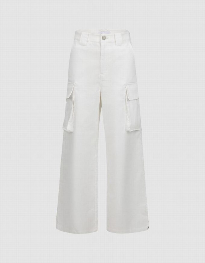 White Urban Revivo Multi-Pocket Straight Women\'s Pants | JBKGYH-490