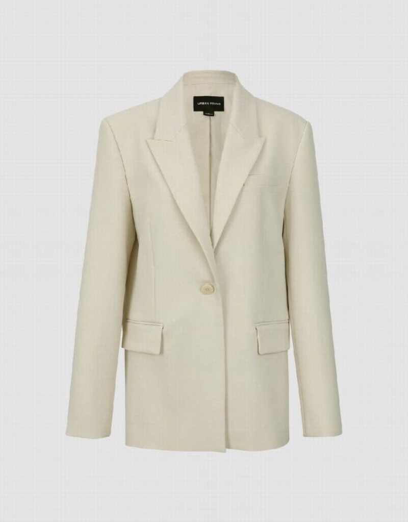 White Urban Revivo Peak Lapel Tailored Women's Blazers | EKWHVZ-039
