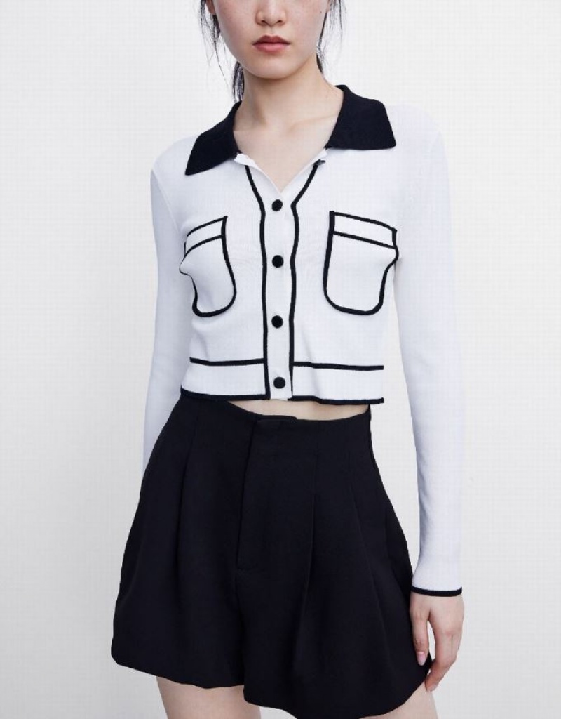 White Urban Revivo Pixel Knitted Women's Cardigan | PZANSU-394