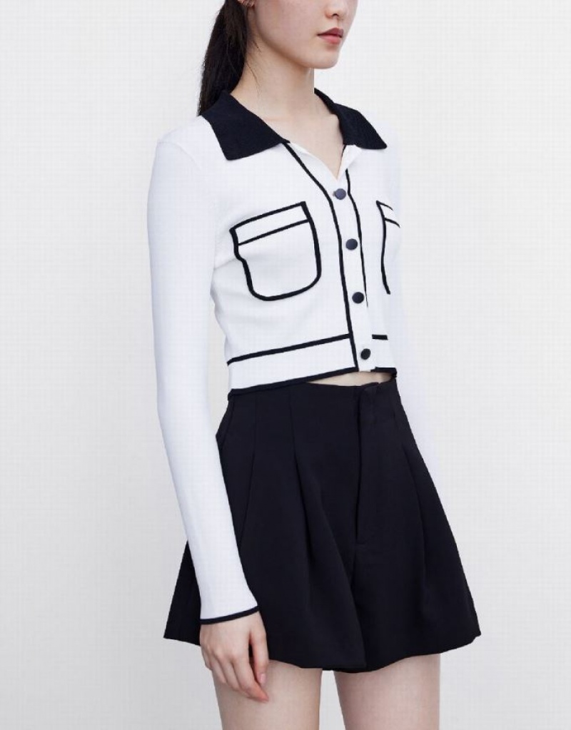 White Urban Revivo Pixel Knitted Women's Cardigan | PZANSU-394
