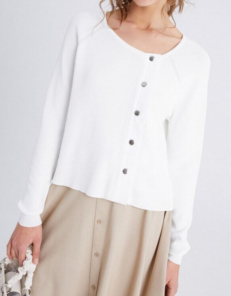 White Urban Revivo Plain Button Up Women's Cardigan | KWZMJD-251