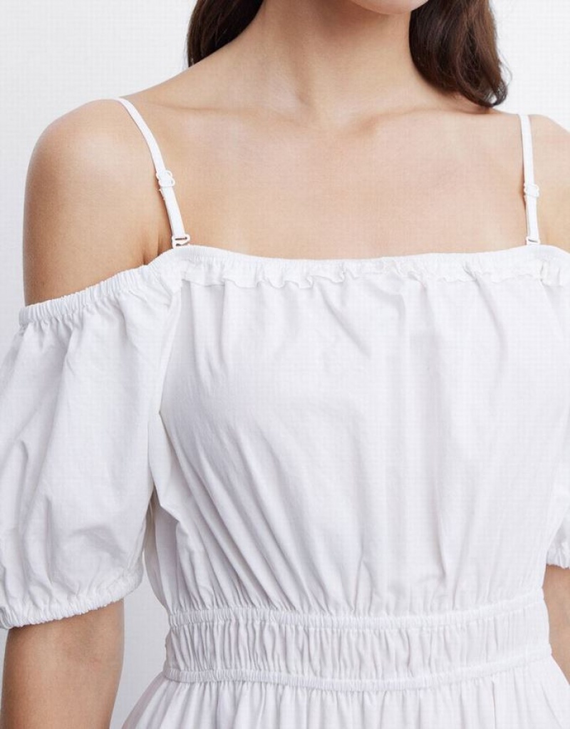 White Urban Revivo Plain Cold Shoulder Tiered Midi Women's Midi Dress | LSHAMP-247