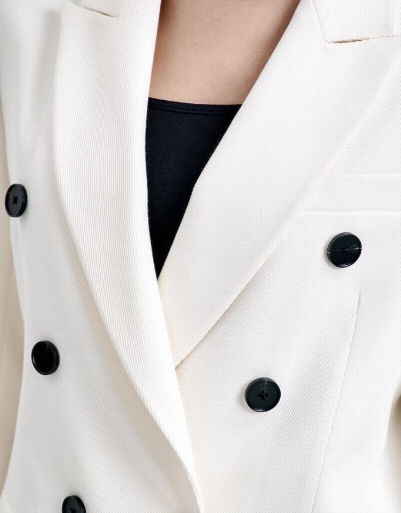 White Urban Revivo Plain Double Breasted Women's Blazers | QFEVYD-851