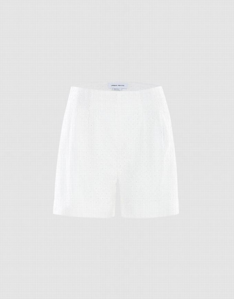 White Urban Revivo Plain Eyelet Women\'s Shorts | CJYZXH-421