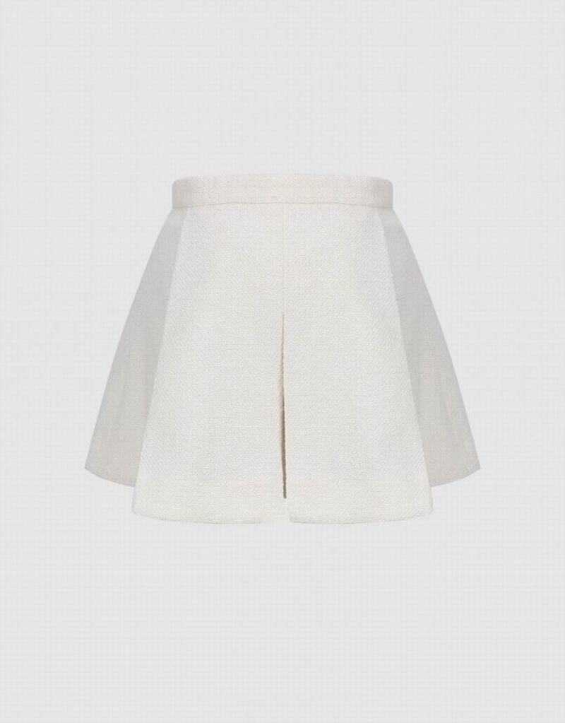White Urban Revivo Pleated Mini Knitted A-Line Women's Skirts | KZUYMJ-076