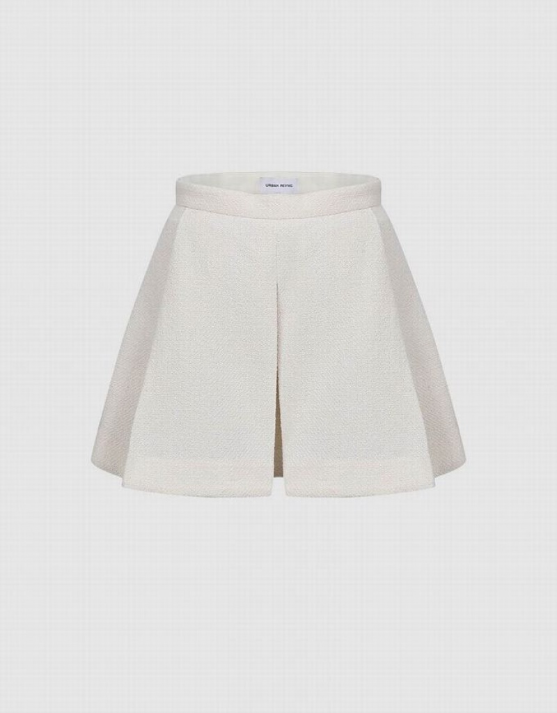 White Urban Revivo Pleated Mini Knitted A-Line Women\'s Skirts | KZUYMJ-076