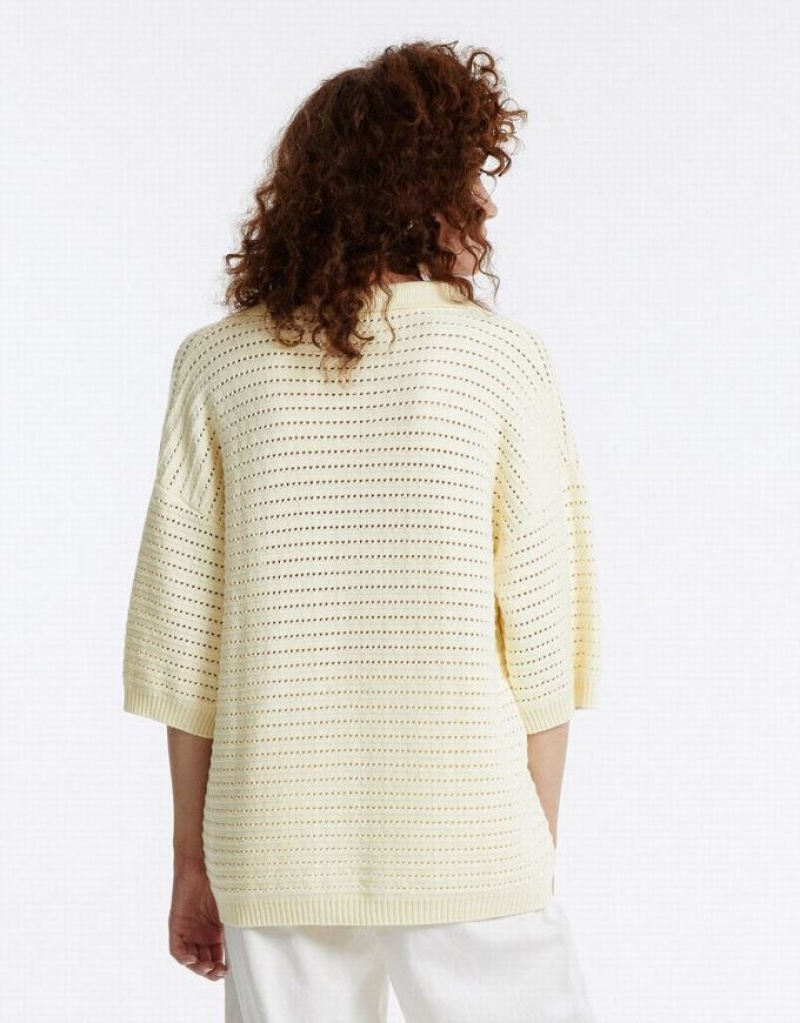 White Urban Revivo Pointelle Knitted Top Women's Cardigan | ICNBTZ-309
