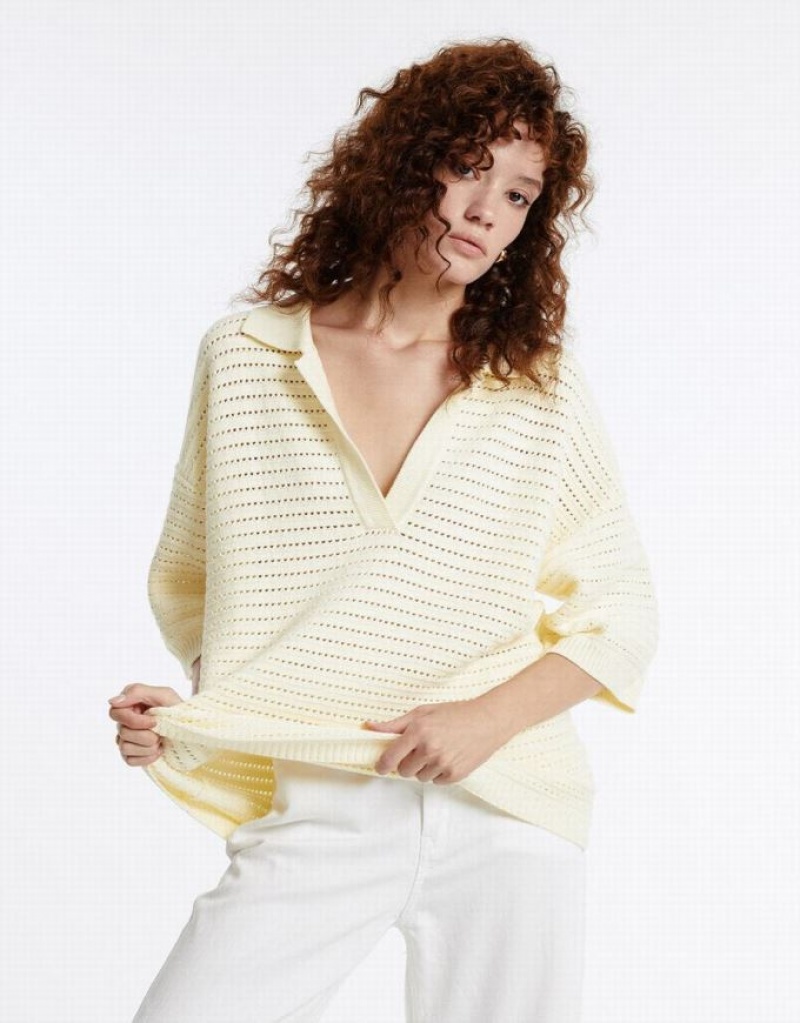 White Urban Revivo Pointelle Knitted Top Women\'s Cardigan | ICNBTZ-309