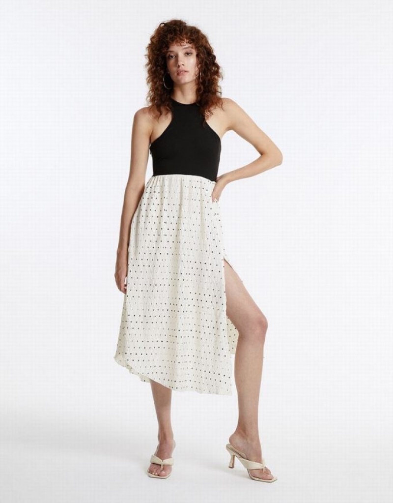White Urban Revivo Polka Dot Halter Women's Casual Dress | FBNRJK-014