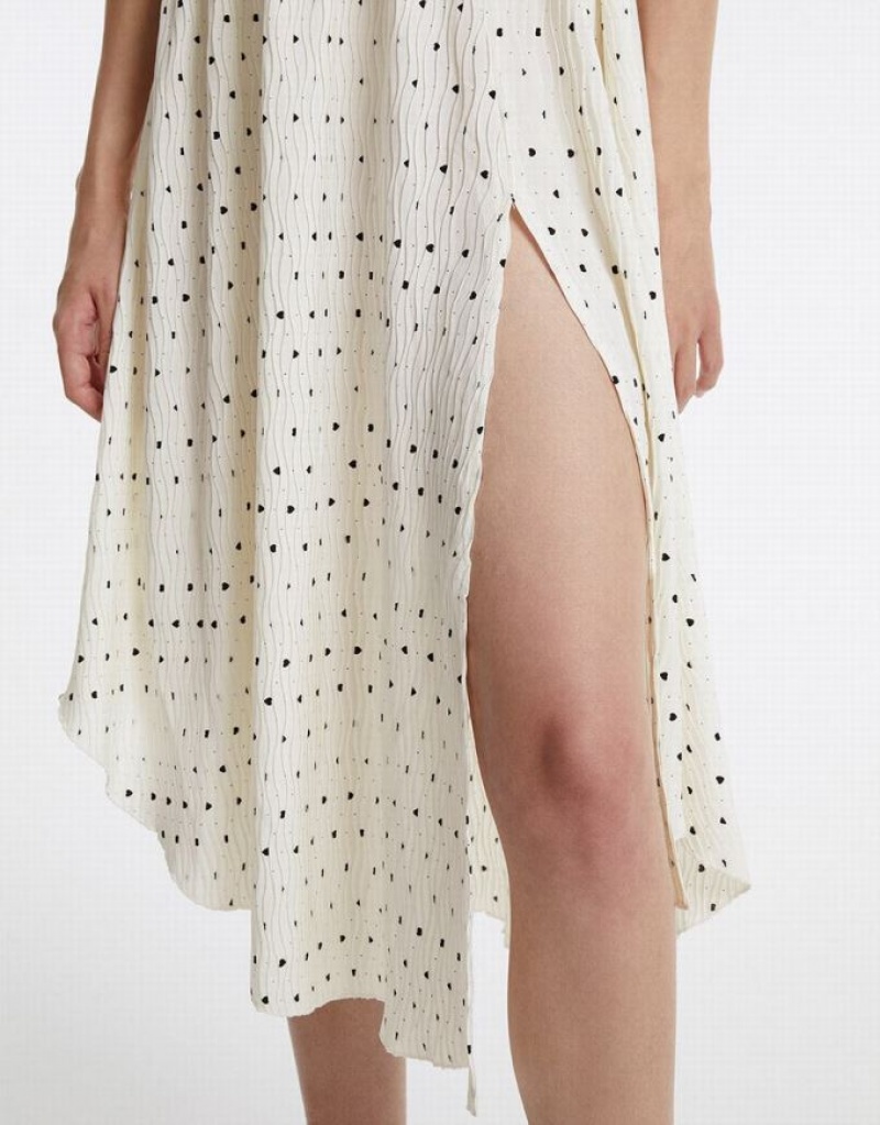 White Urban Revivo Polka Dot Halter Women's Casual Dress | FBNRJK-014