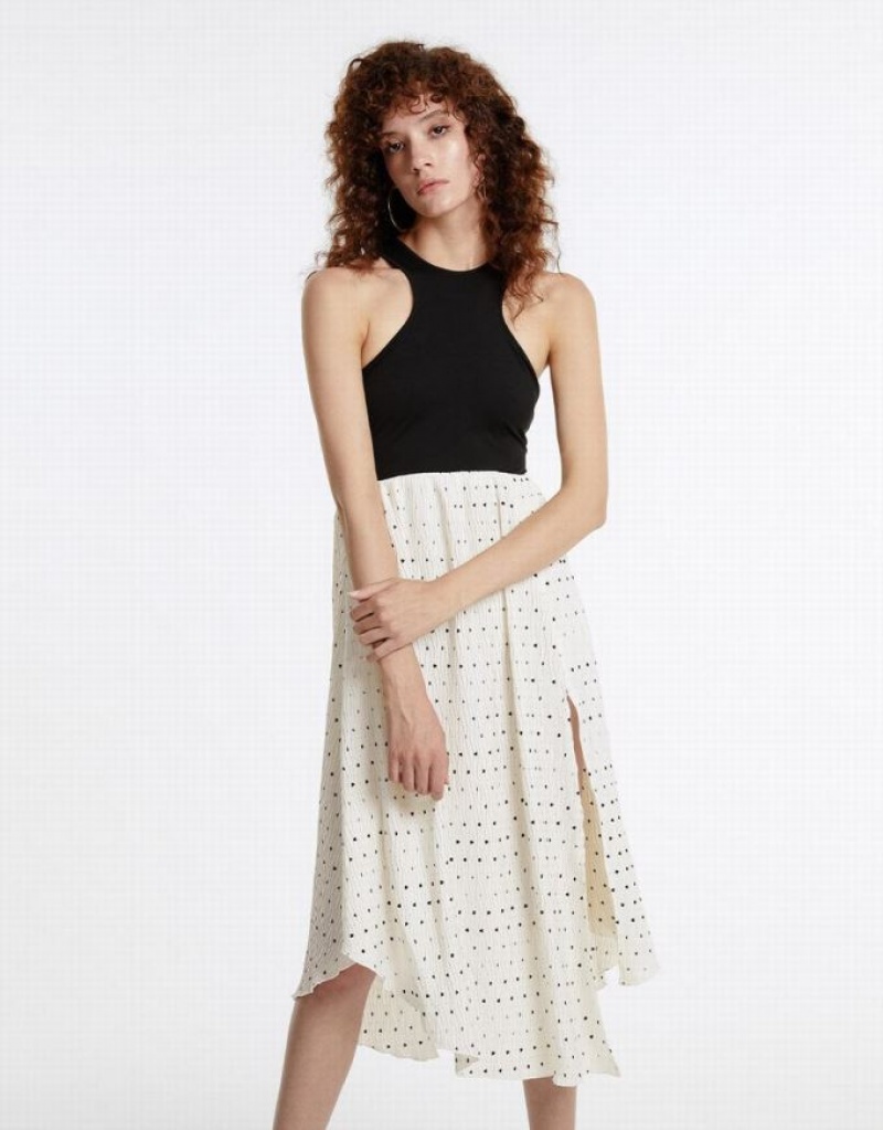 White Urban Revivo Polka Dot Halter Women\'s Casual Dress | FBNRJK-014