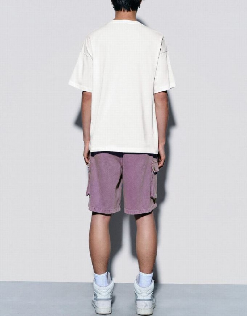 White Urban Revivo Printed Crew Neck Men's T-Shirts | LCFWEA-107