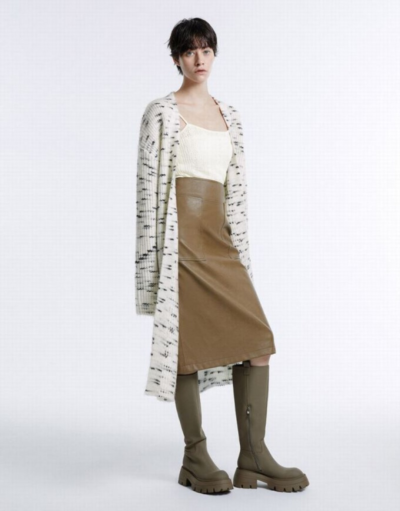 White Urban Revivo Printed Longline Women's Cardigan | QAJYKD-951