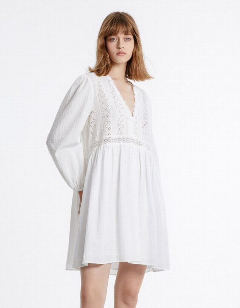 White Urban Revivo Puff Sleeve Mini Women's Mini Dress | KQWXUM-043