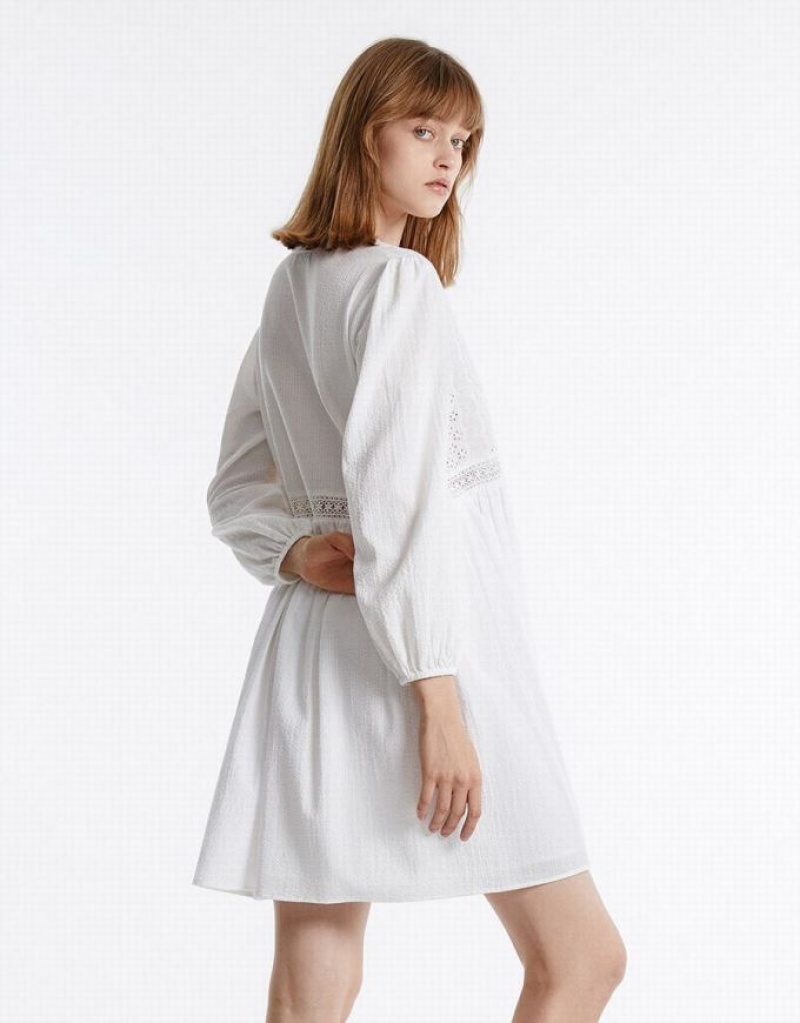 White Urban Revivo Puff Sleeve Mini Women's Mini Dress | KQWXUM-043