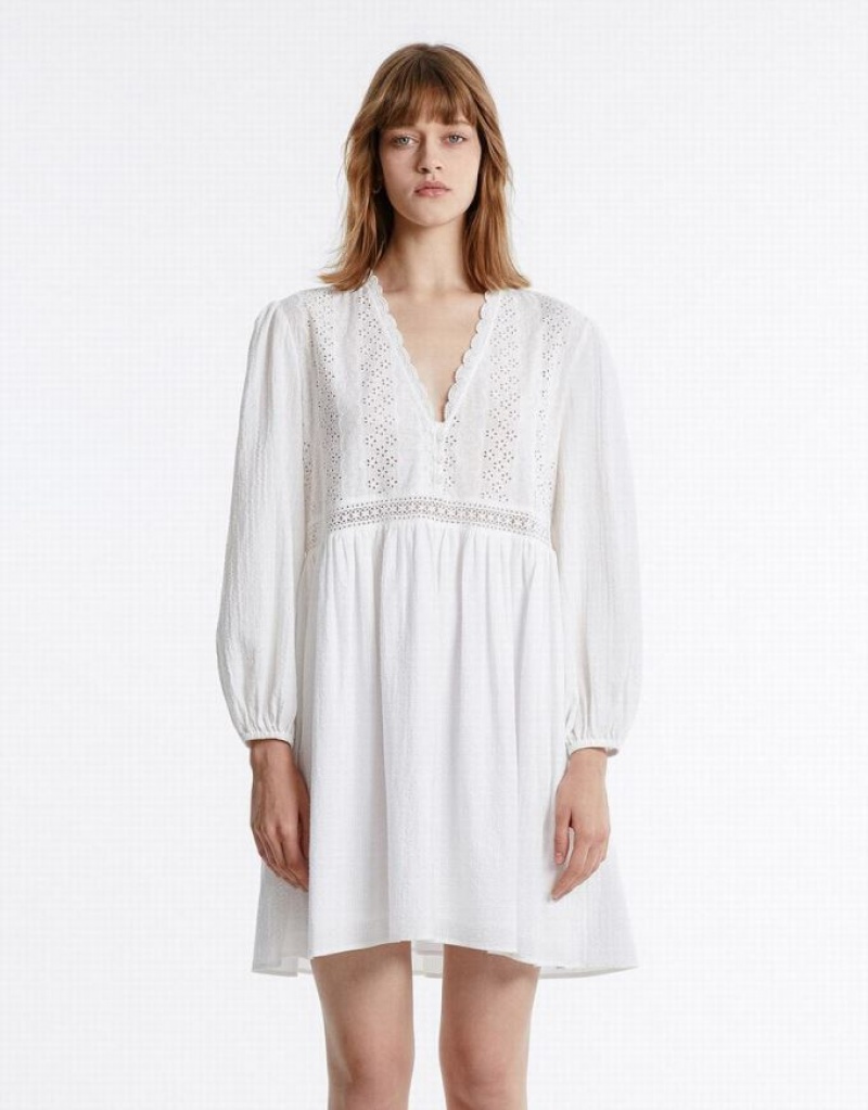 White Urban Revivo Puff Sleeve Mini Women\'s Mini Dress | KQWXUM-043