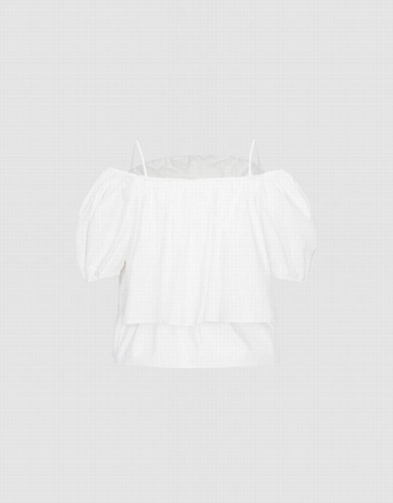 White Urban Revivo Puff Sleeve Off-Shoulder Overhead Women's Blouse | MTVKGP-106