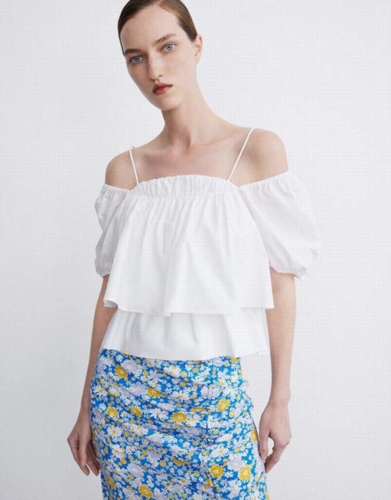 White Urban Revivo Puff Sleeve Off-Shoulder Overhead Women\'s Blouse | MTVKGP-106
