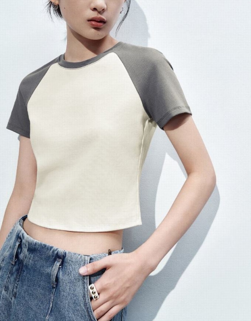 White Urban Revivo Raglan Sleeve Crew Neck Skinny Women's T-Shirts | XETGPU-153