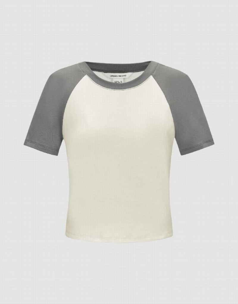 White Urban Revivo Raglan Sleeve Crew Neck Skinny Women\'s T-Shirts | XETGPU-153