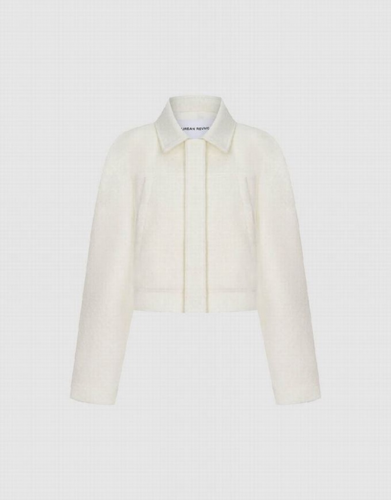White Urban Revivo Raglan Sleeve Woolen Women's Jacket | CWMEKD-570