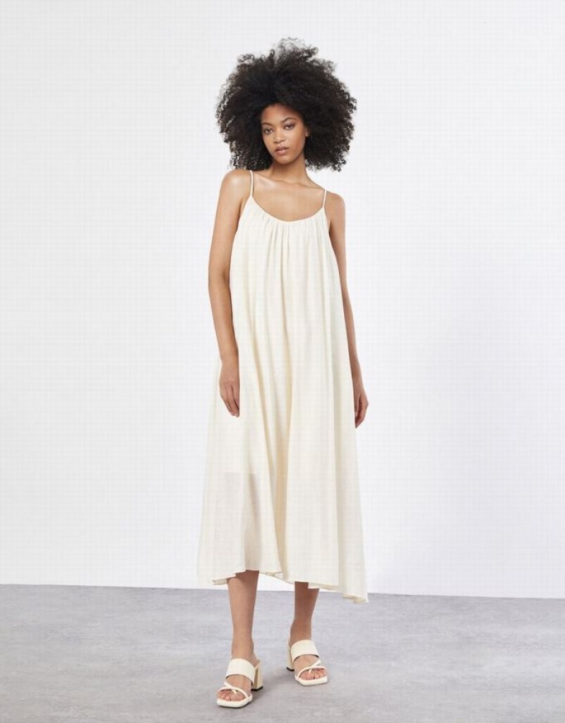 White Urban Revivo Ruched Smock Cami Women\'s Dress | JTSFPH-426