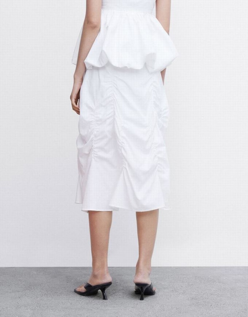 White Urban Revivo Ruched Women's Skirts | JUYVPM-895