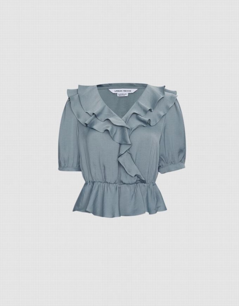 White Urban Revivo Ruffle Women's Blouse | ASRWIX-593