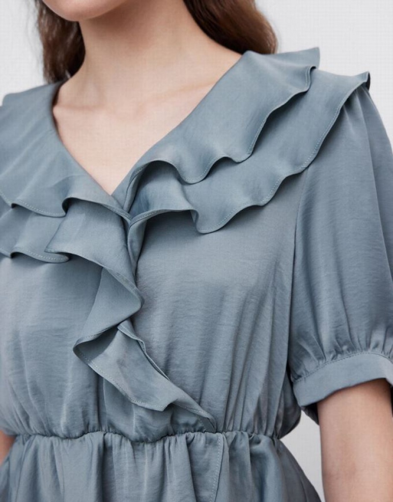 White Urban Revivo Ruffle Women's Blouse | ASRWIX-593