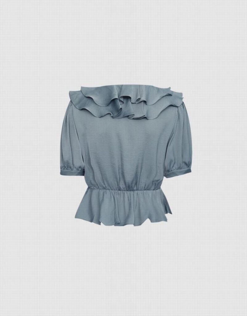 White Urban Revivo Ruffle Women's Blouse | ASRWIX-593