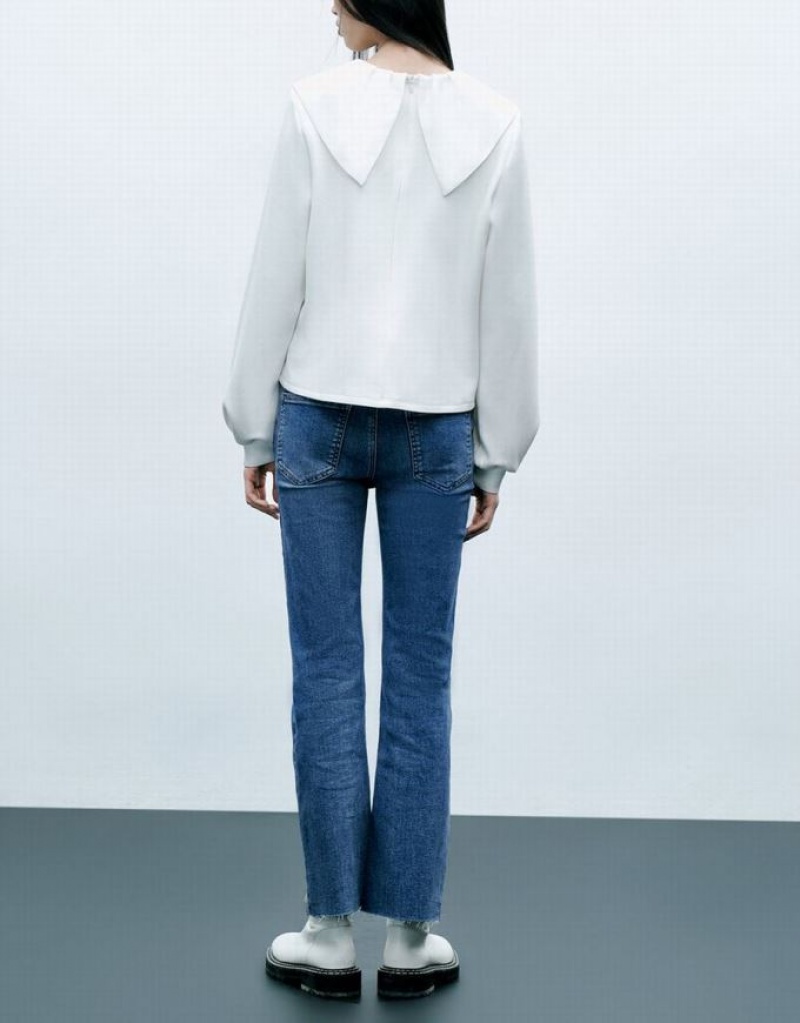 White Urban Revivo Sailor Collar Knitted Women's Blouse | PEOWMC-716