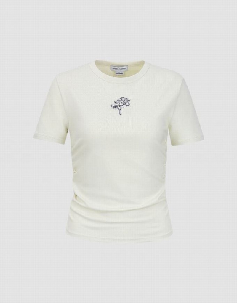 White Urban Revivo Skinny Crew Neck Women's T-Shirts | BDGLWF-420
