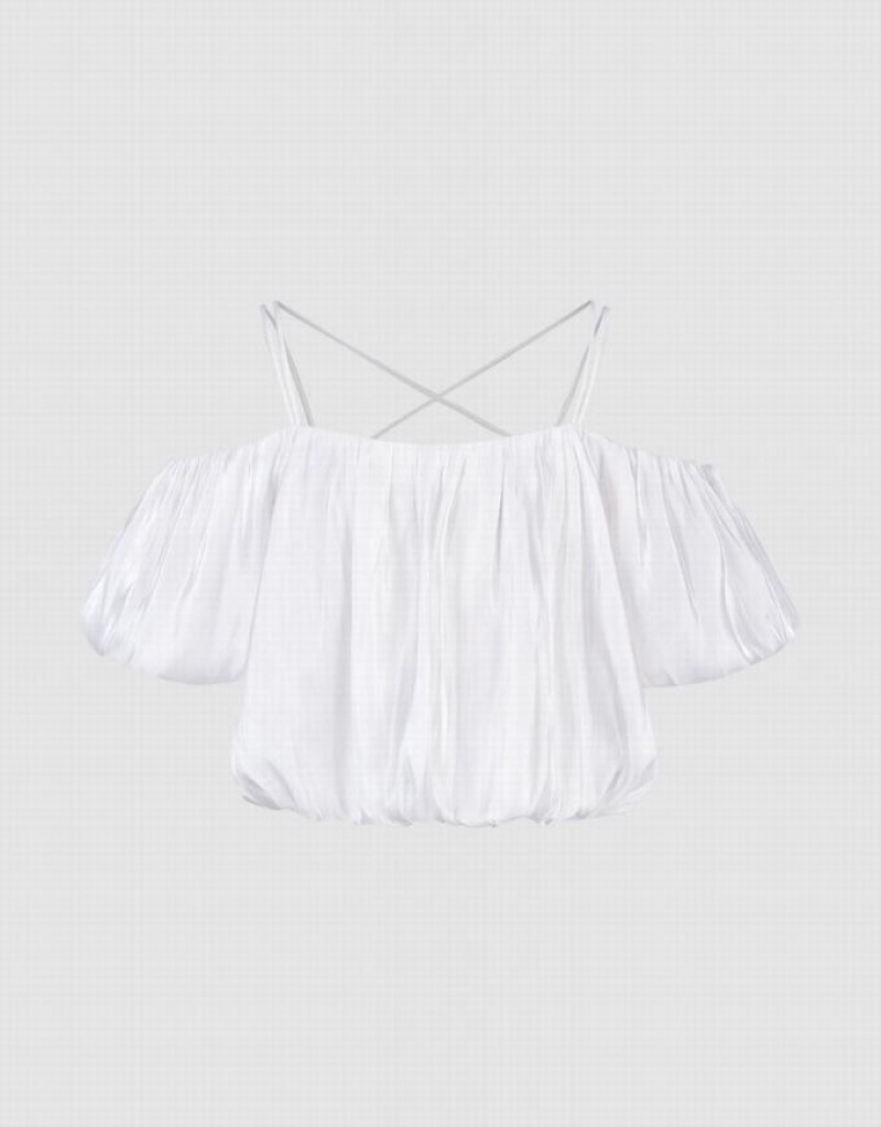 White Urban Revivo Sleeveless Balloon Overhead Women's Blouse | GHTCRV-902