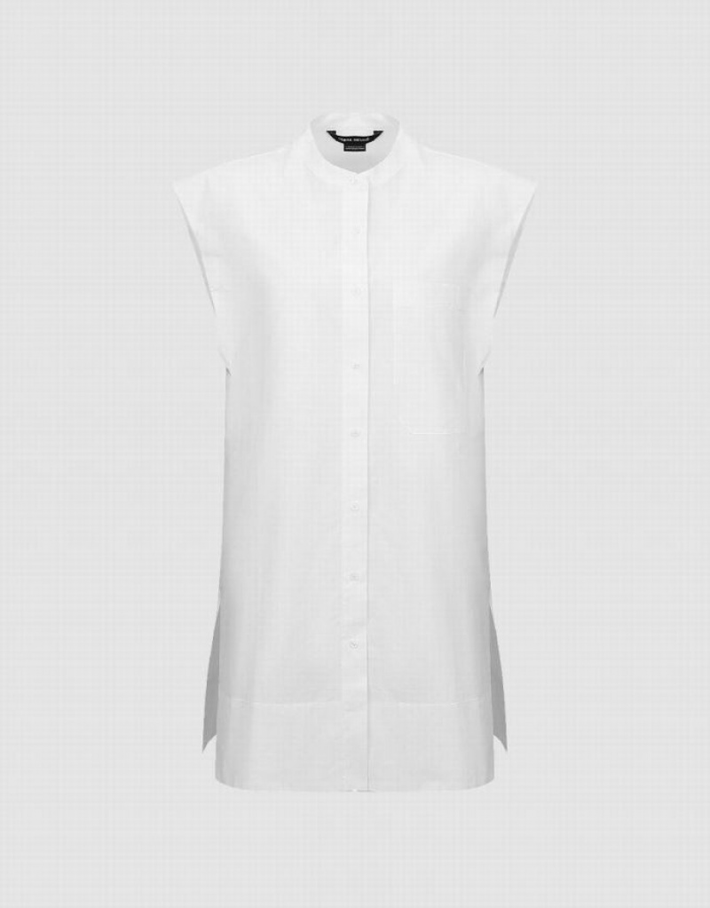 White Urban Revivo Sleeveless Button Up Women's Shirts | QGJWFB-895