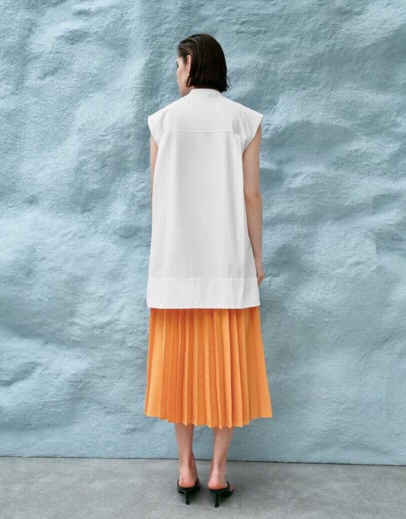 White Urban Revivo Sleeveless Button Up Women's Shirts | QGJWFB-895