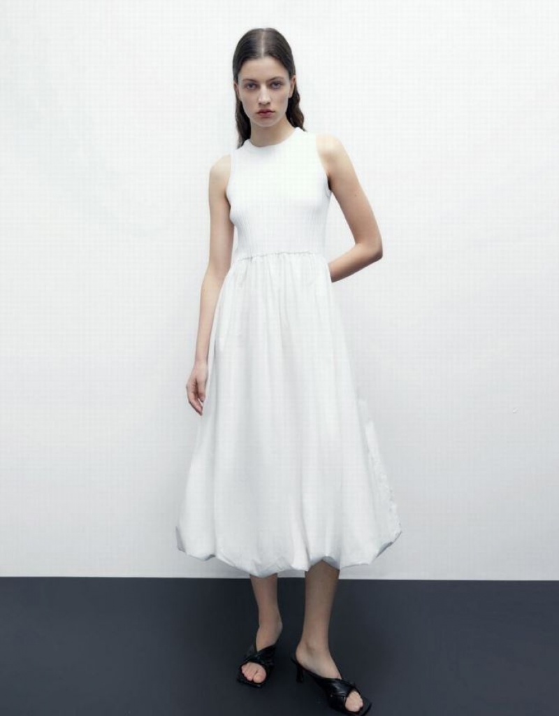 White Urban Revivo Sleeveless Crew Neck Women\'s Knitted Dress | RAPCYM-175