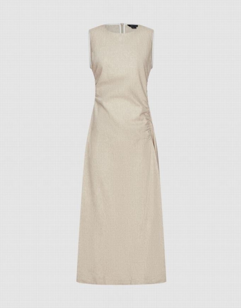 White Urban Revivo Sleeveless Crew Neck Midi Women's Midi Dress | TLXJWH-103