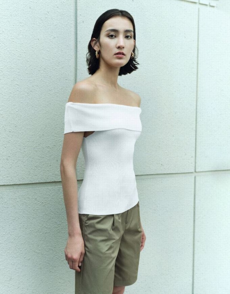 White Urban Revivo Sleeveless Knitted Top Women's Cardigan | EGZALM-438