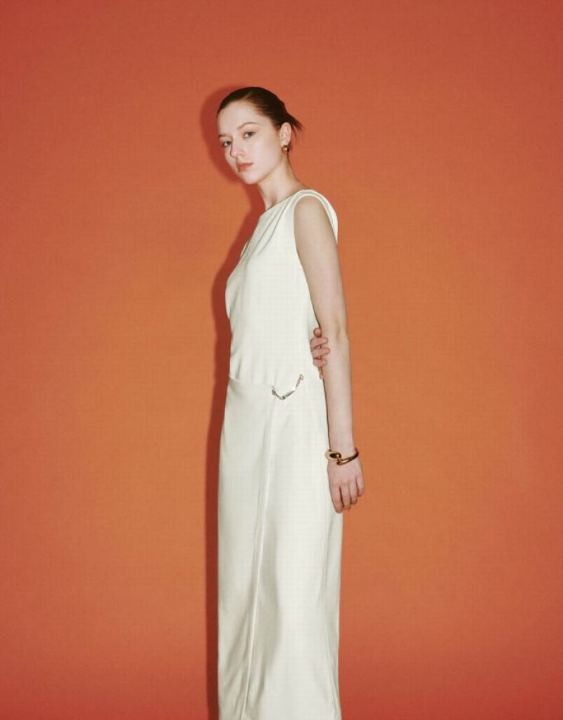 White Urban Revivo Sleeveless Off-Shoulder Straight Women's Dress | OJDYNT-107
