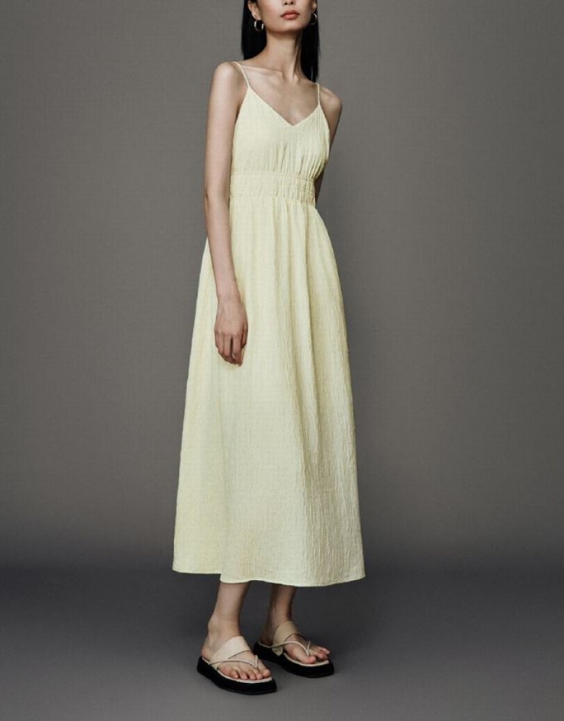 White Urban Revivo Sleeveless V-Neck A-Line Women's Dress | WSXTFZ-584