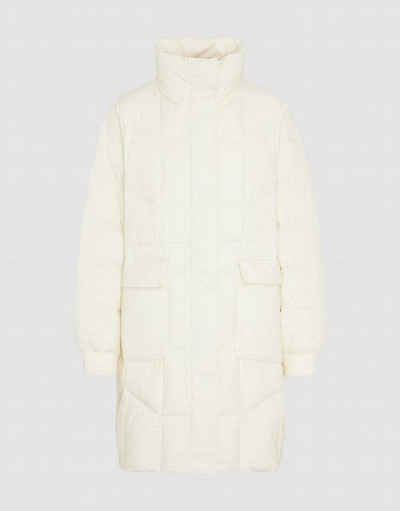 White Urban Revivo Stand Collar Women's Down Jackets | KBMXWF-490