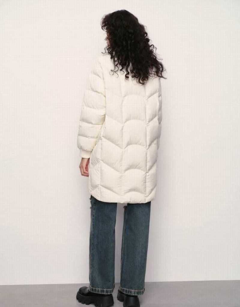 White Urban Revivo Stand Collar Women's Down Jackets | KBMXWF-490