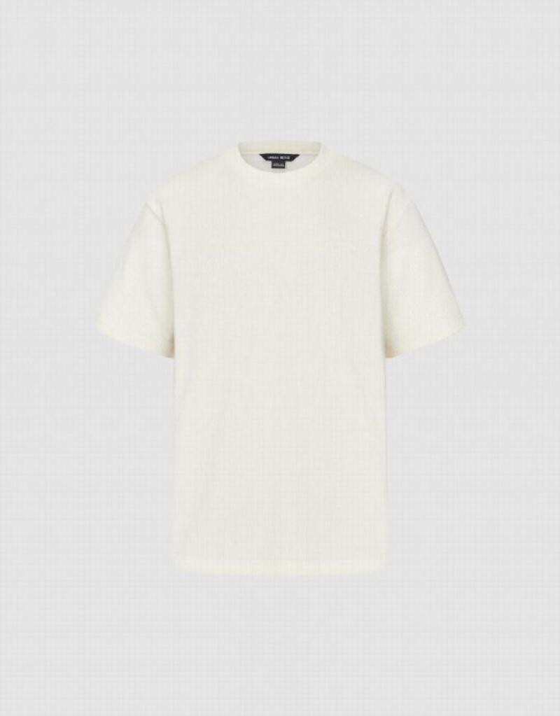White Urban Revivo Standard Sleeve Crew Neck Men's T-Shirts | HQJEMZ-137