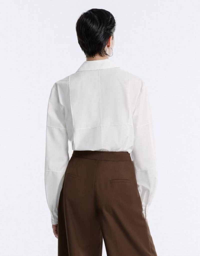 White Urban Revivo Stitch Detail Women's Shirts | MLNHQR-295