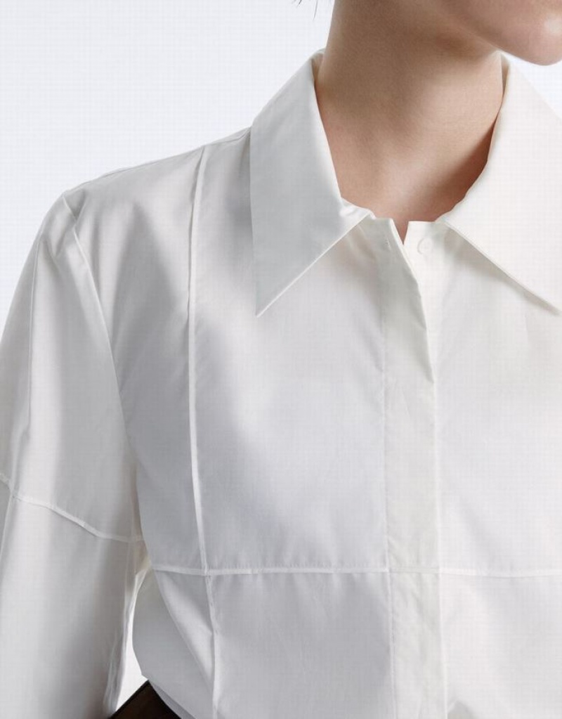 White Urban Revivo Stitch Detail Women's Shirts | MLNHQR-295