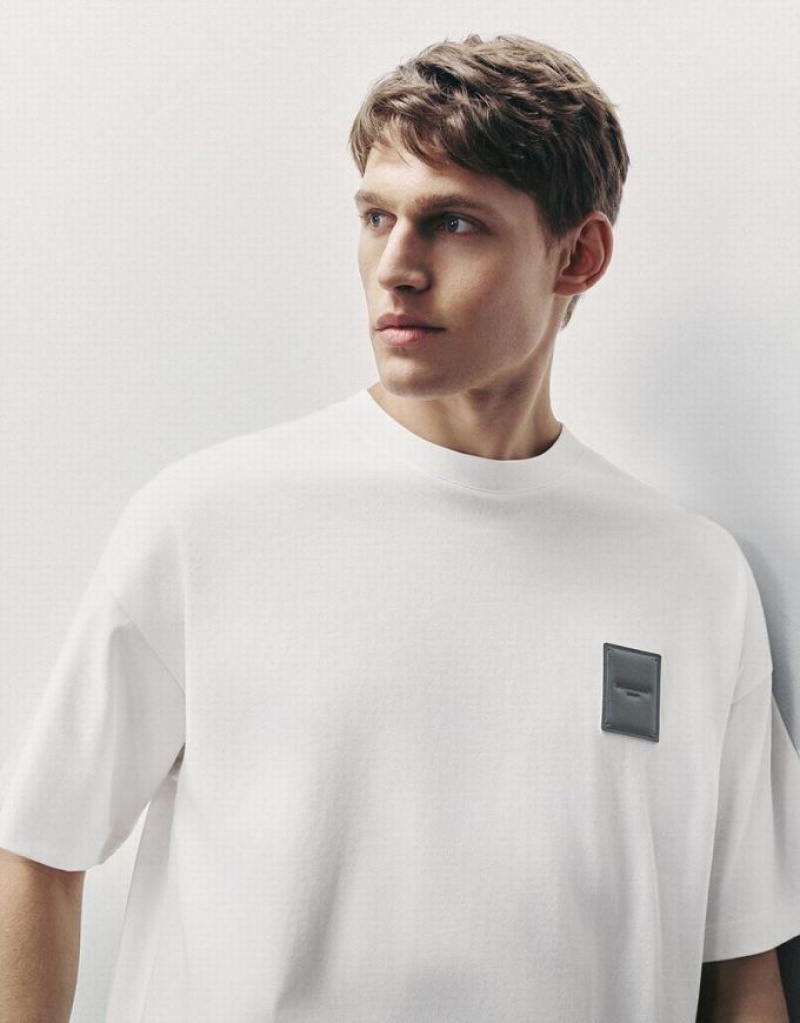 White Urban Revivo Straight Loose Men's T-Shirts | BFJMIV-287