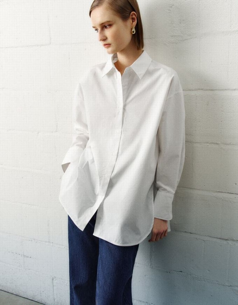 White Urban Revivo Straight Loose Women's Shirts | DELBNJ-258