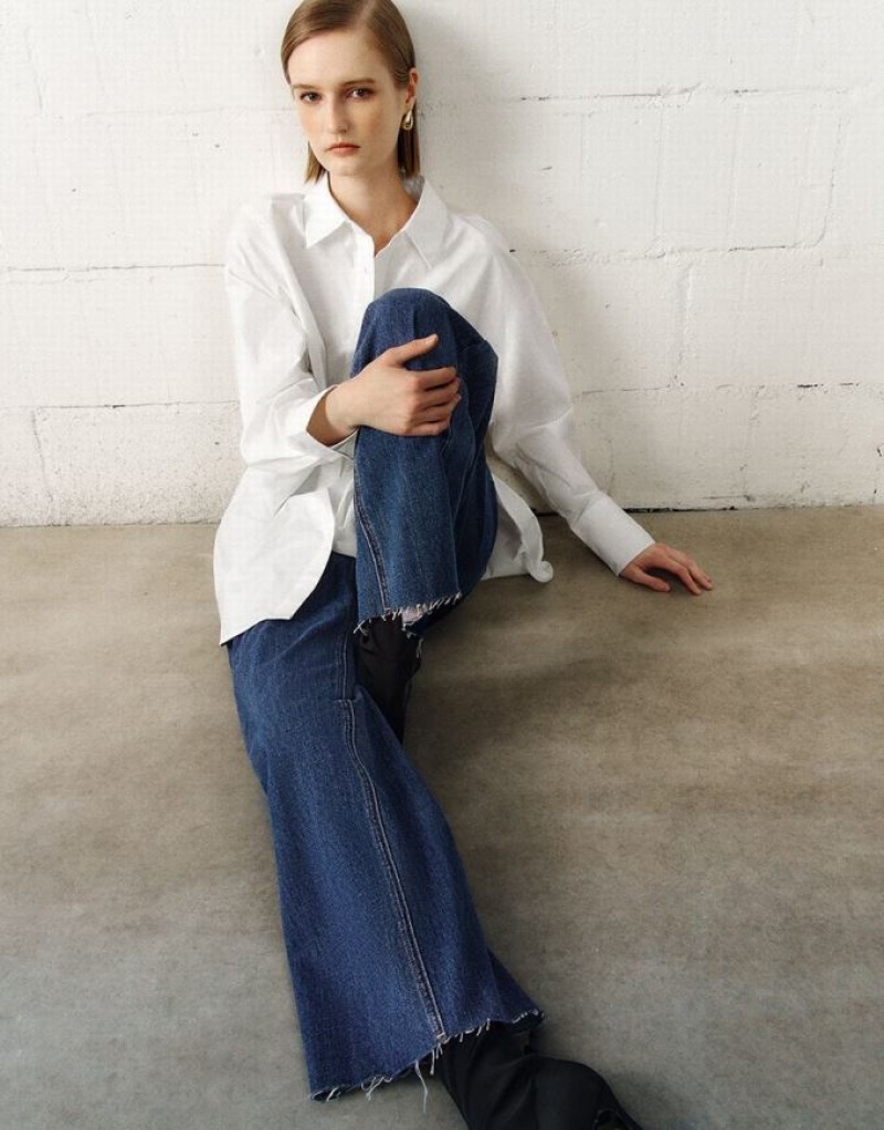 White Urban Revivo Straight Loose Women's Shirts | DELBNJ-258