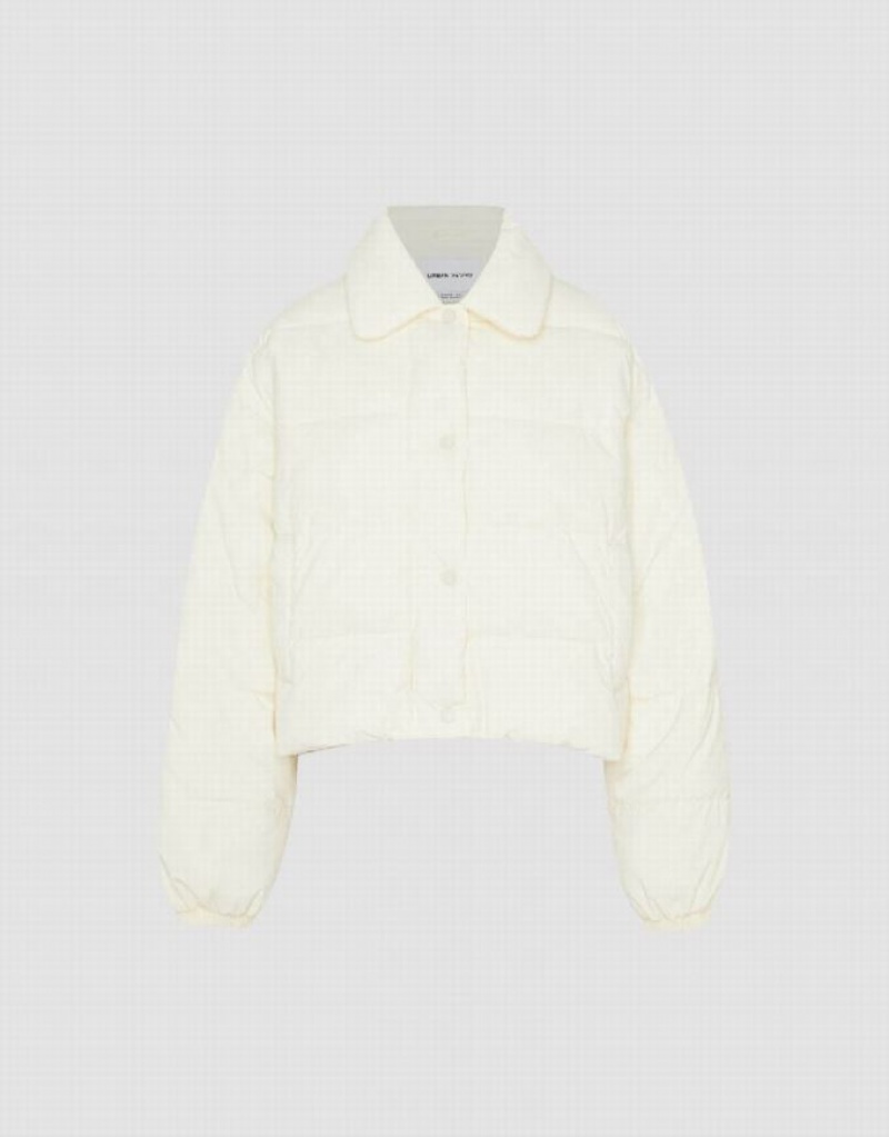 White Urban Revivo Straight Padded Women's Coats | PMUJHT-765