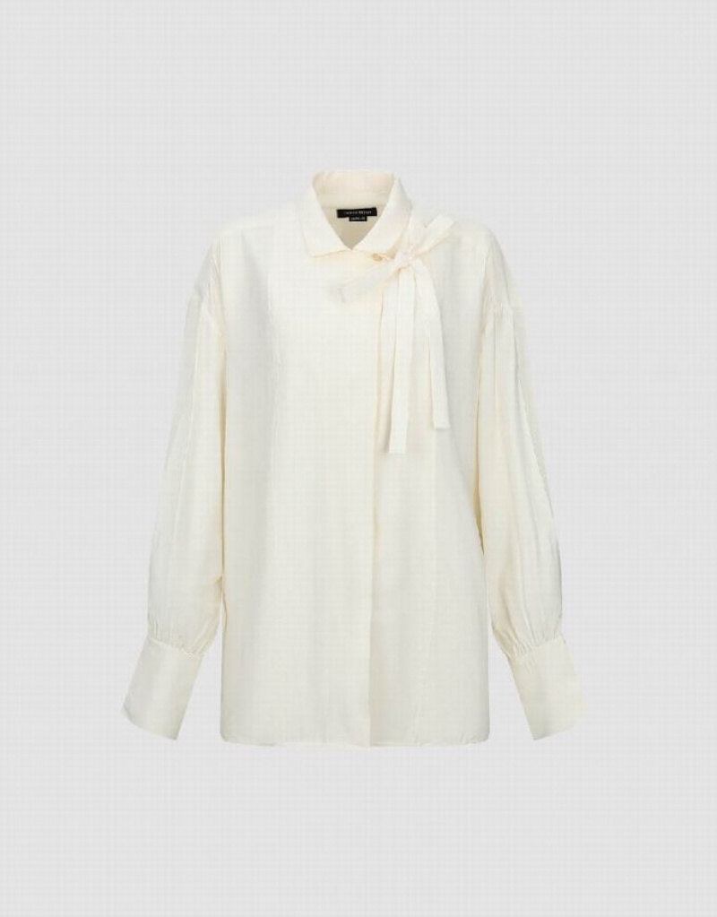 White Urban Revivo Straight With Tie Women's Shirts | THLWAX-546